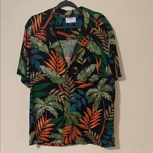 Old Navy Leafy Print Shirt - Black, Green, Orange, Blue
